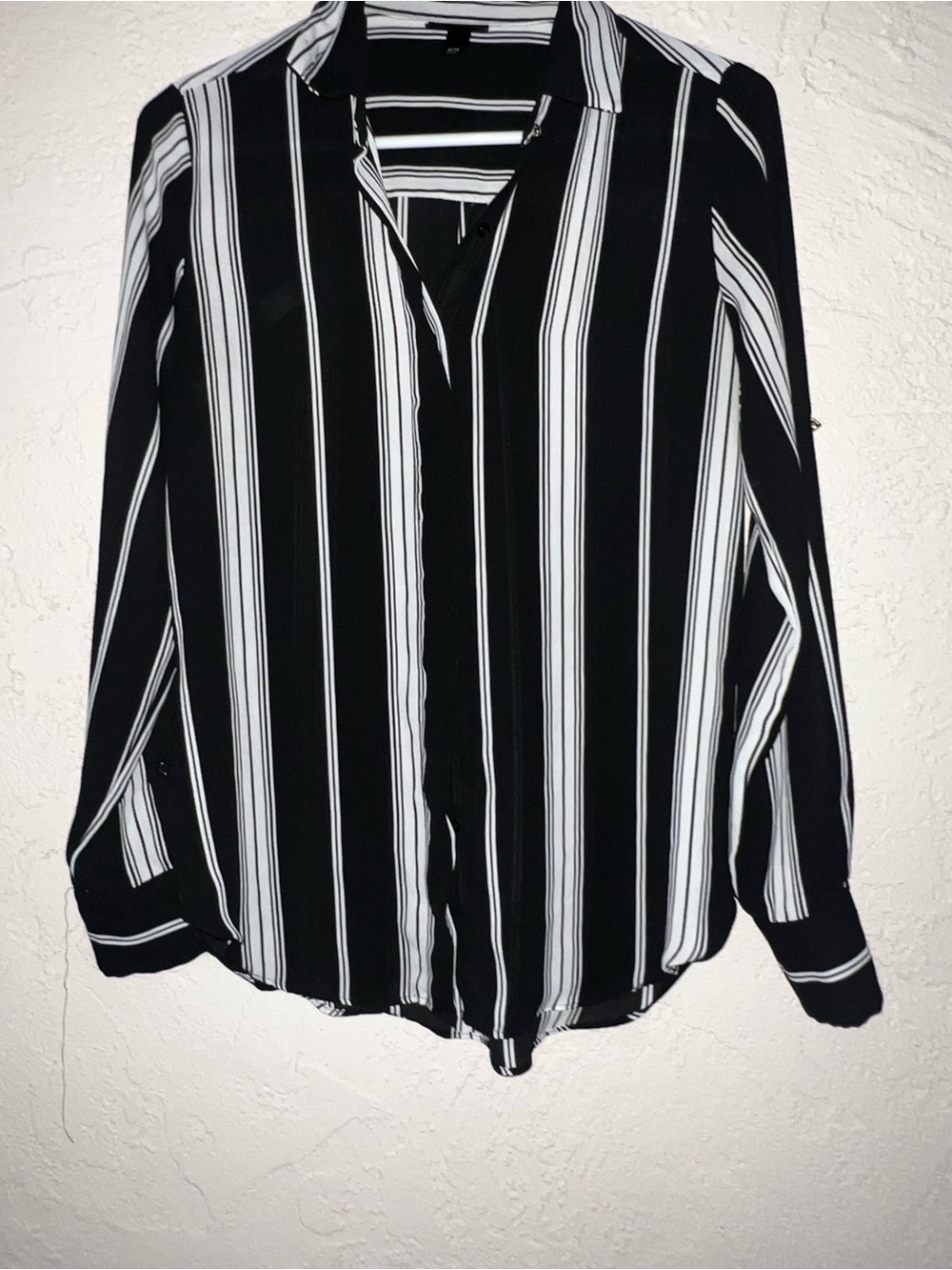 Women’s Black & White Vertical Stripe Button-Front Blouse mossimo xs